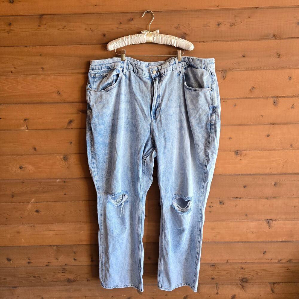 Good American Jean Good 90's Relaxed Straight Blue542 28 Distressed Plus Denim - Picture 2 of 7